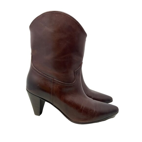 CLOSED Vero Cuoio Western Boots Womens 38 Maroon Brown Leather Ankle Pointed Toe - Picture 1 of 9